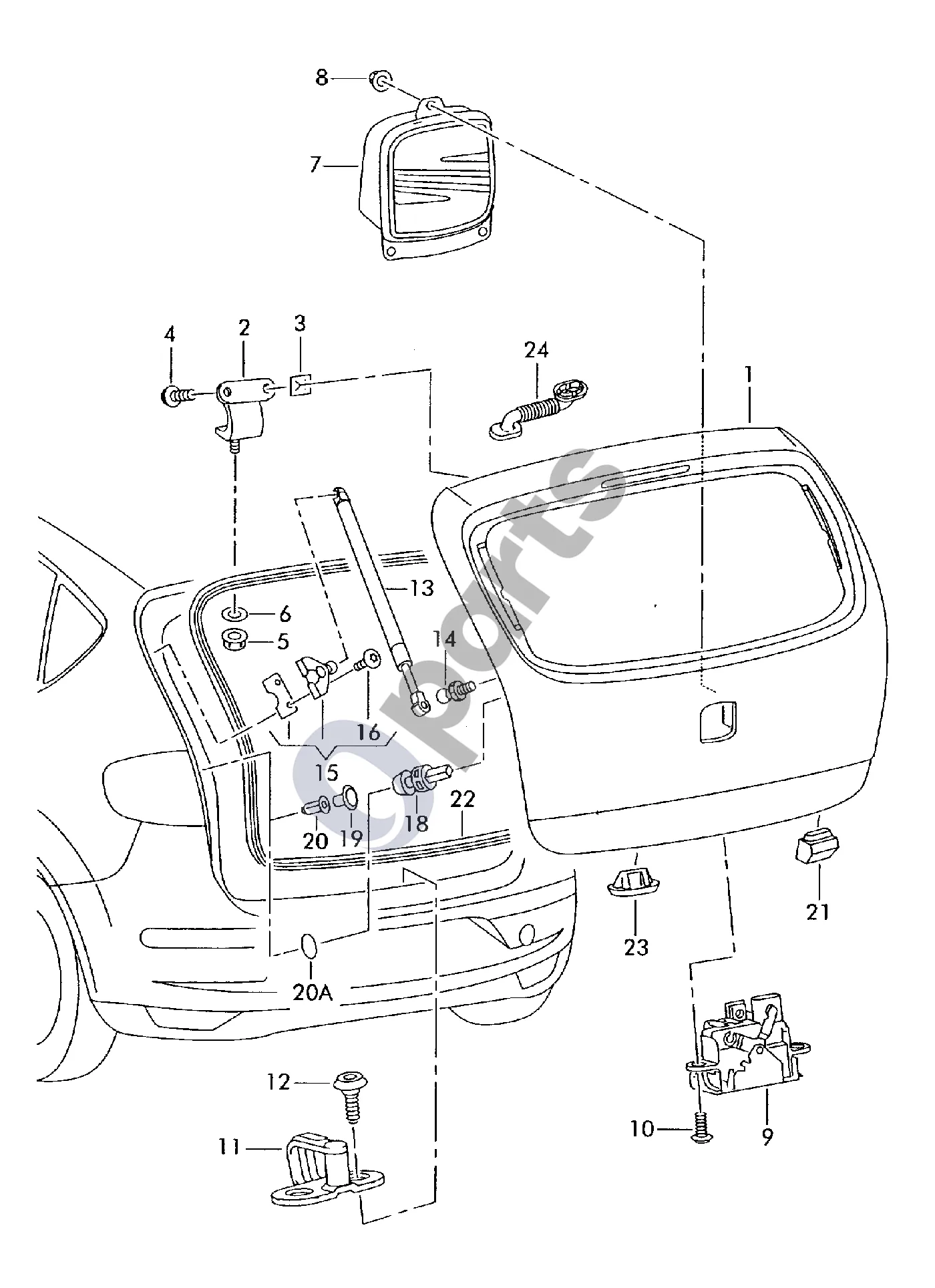 Seat Altea (2004–2015) Galinis dangtis schema – Dangčio vyris F 5P-5-076 000>>*