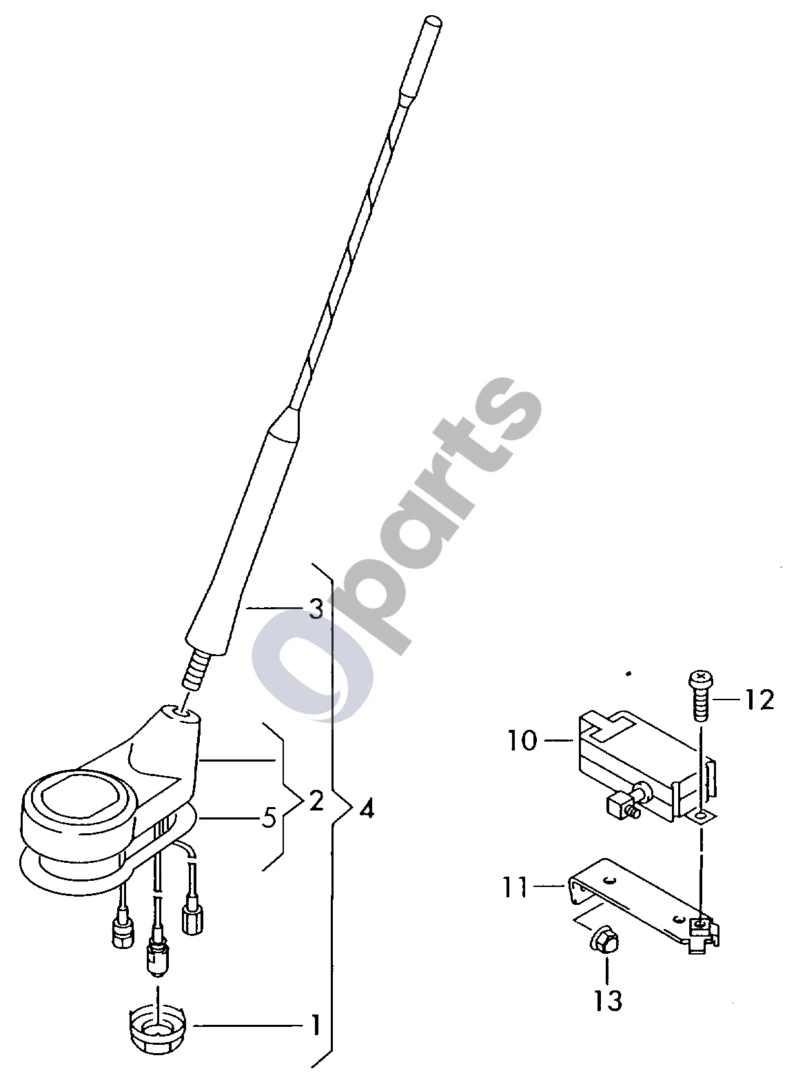 Seat Altea (2004–2015) Stogo antena; strypinė antena schema – Strypinė antena; Automobiliams su navigacijos sistema ir telefonu