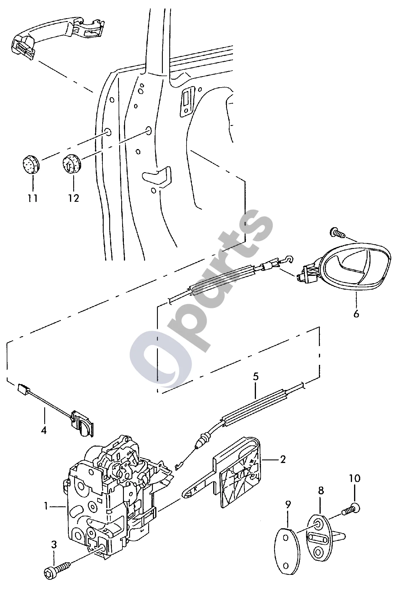 Seat Altea (2004–2015) Vidinis vykdiklis; durų spyna schema – Bovdeno troselis F 5P-6-000 001>>