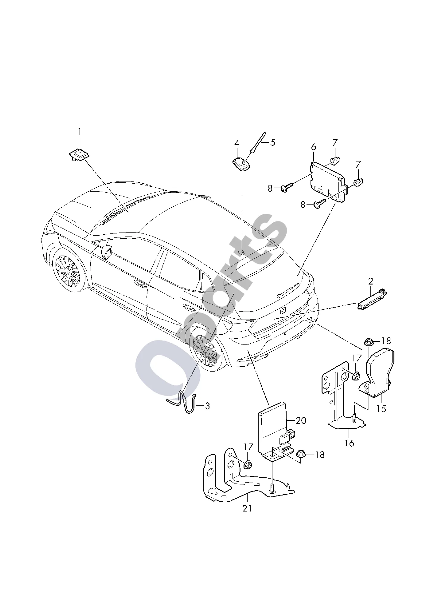 Seat Arona (2017–) Antenos stiprintuvas schema – pozicija 4: Antenos pagrindas