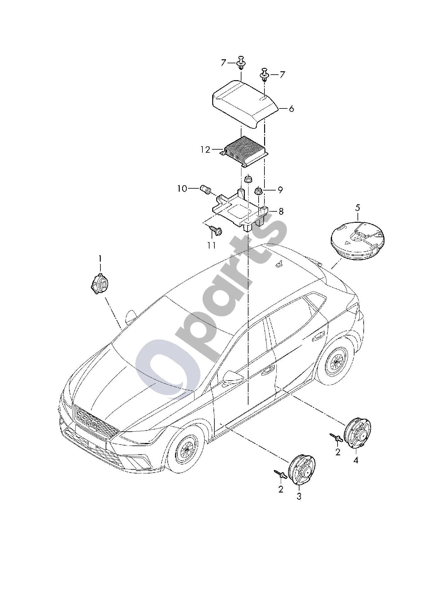 Seat Arona (2017–) Garsiakalbis schema – Žemųjų dažnių garsiakalbis