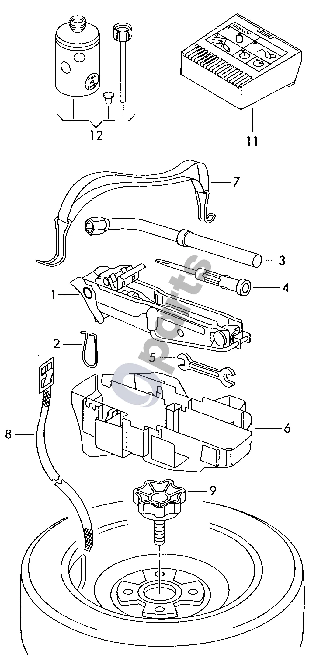 Seat Arosa (1997–2005) Domkratas; įrankis schema – Įrankių dėžė