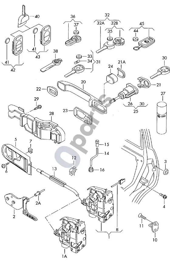 Seat Arosa durų spyna – schema