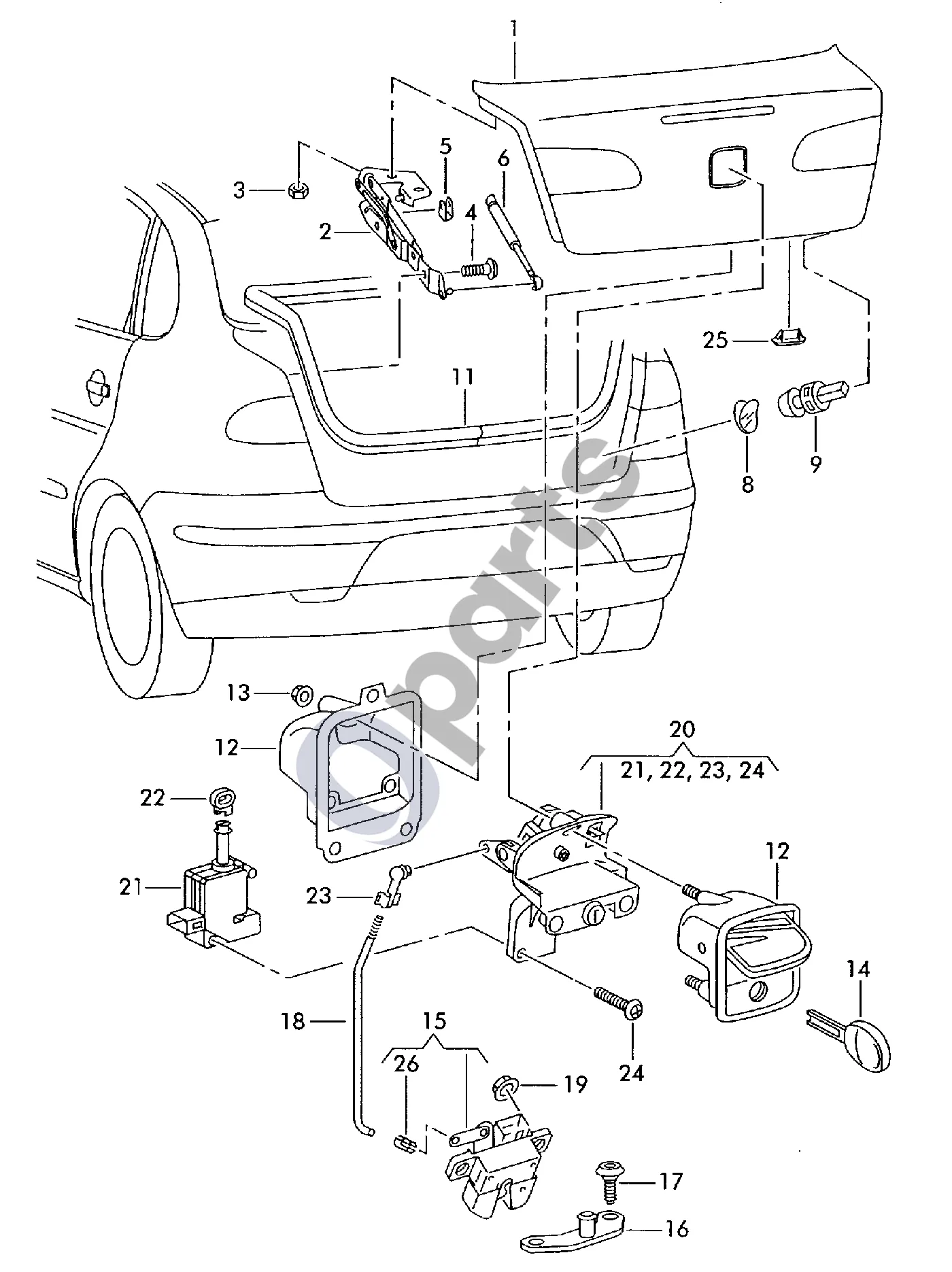 Seat Cordoba (6L) (2002–2009) Galinis dangtis schema – pozicija 9: Ribojamasis buferis, reguliuojamas