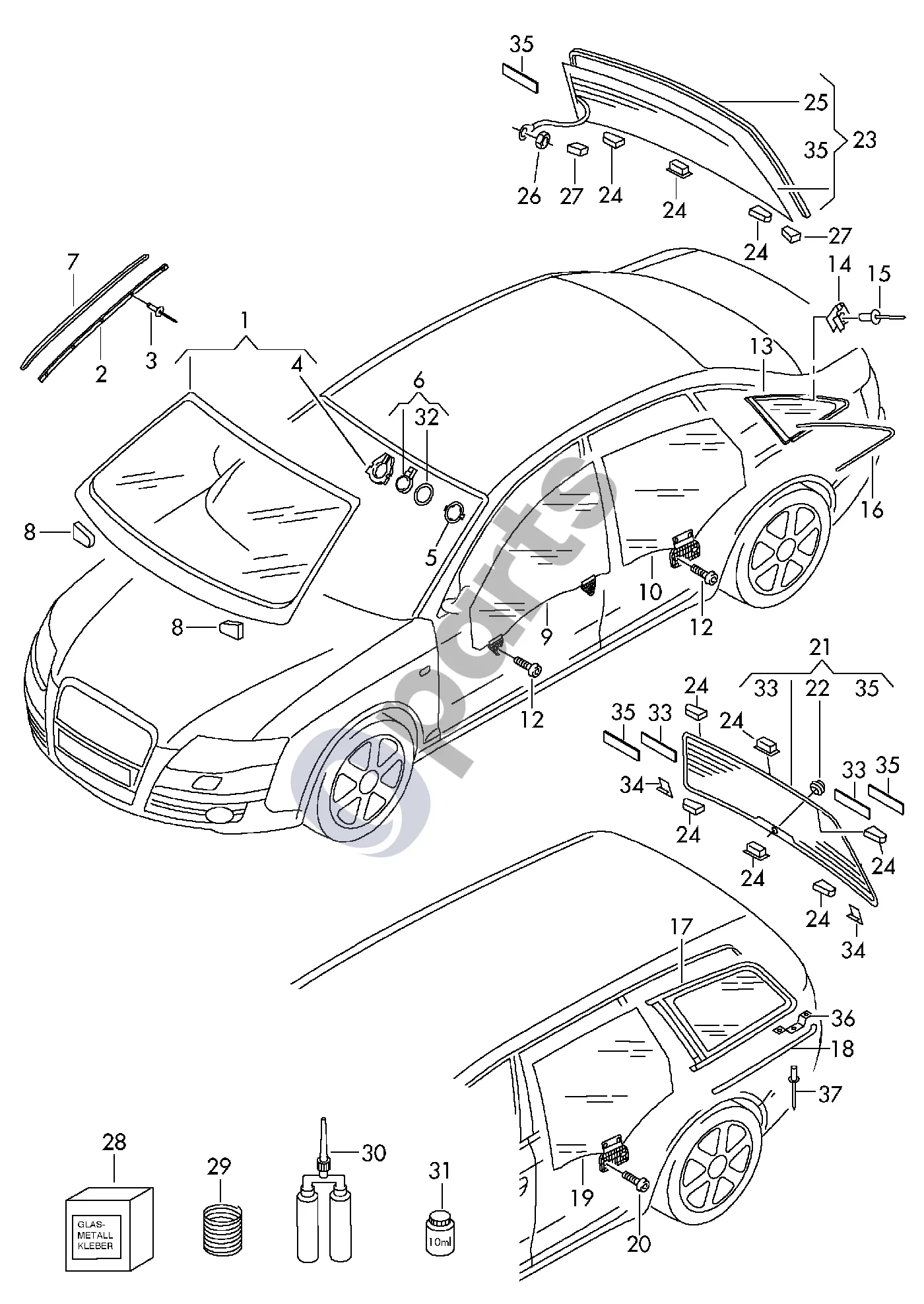 Seat Exeo (3R) (2008–2013) Durų stiklas schema – Šoninis langas