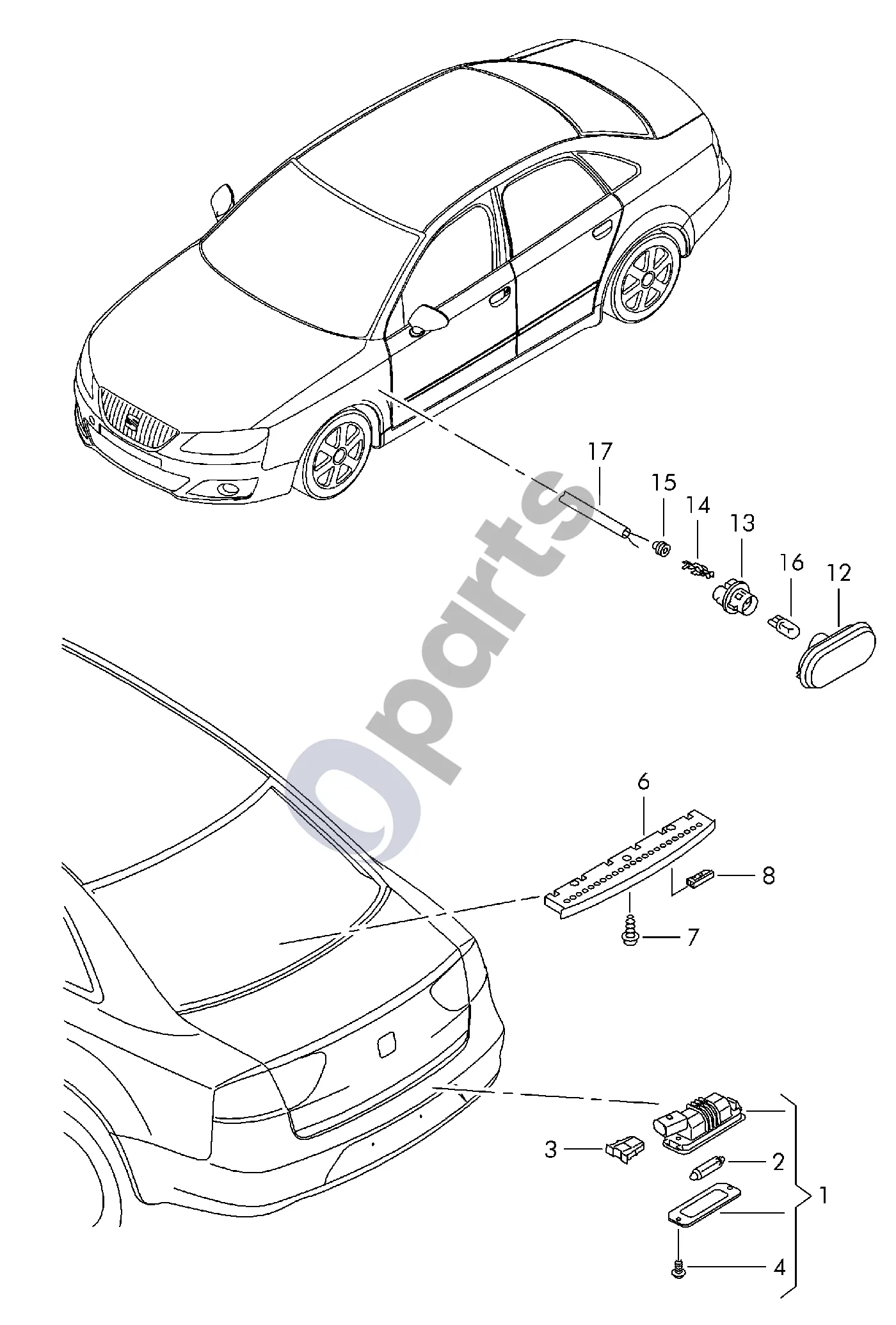 Seat Exeo (3R) (2008–2013) Numerio apšvietimo žibintas schema – pozicija 1: Numerio apšvietimo žibintas