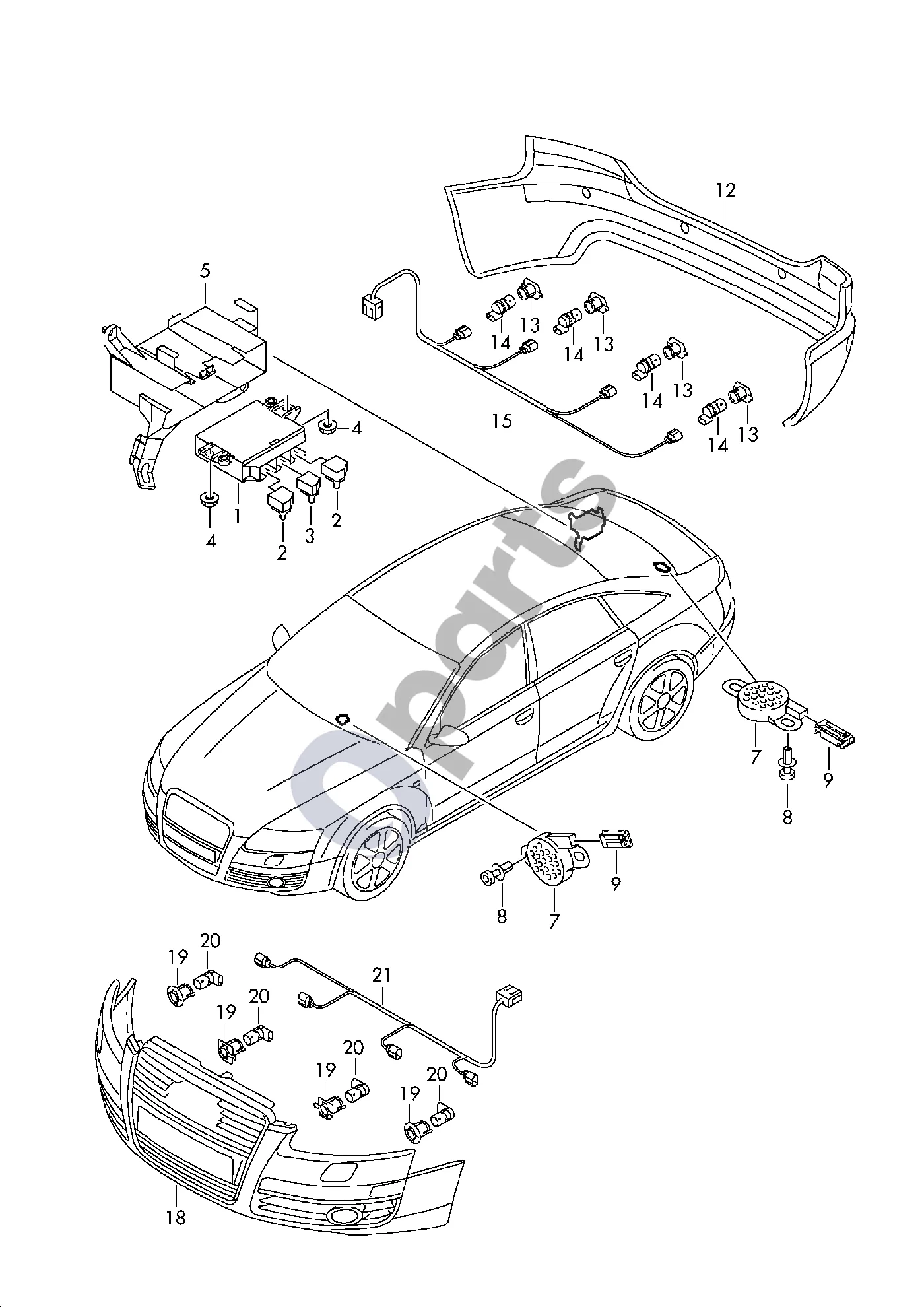 Seat Exeo (3R) (2008–2013) Parkavimo pagalba schema – Parkavimo sistemos valdymo blokas