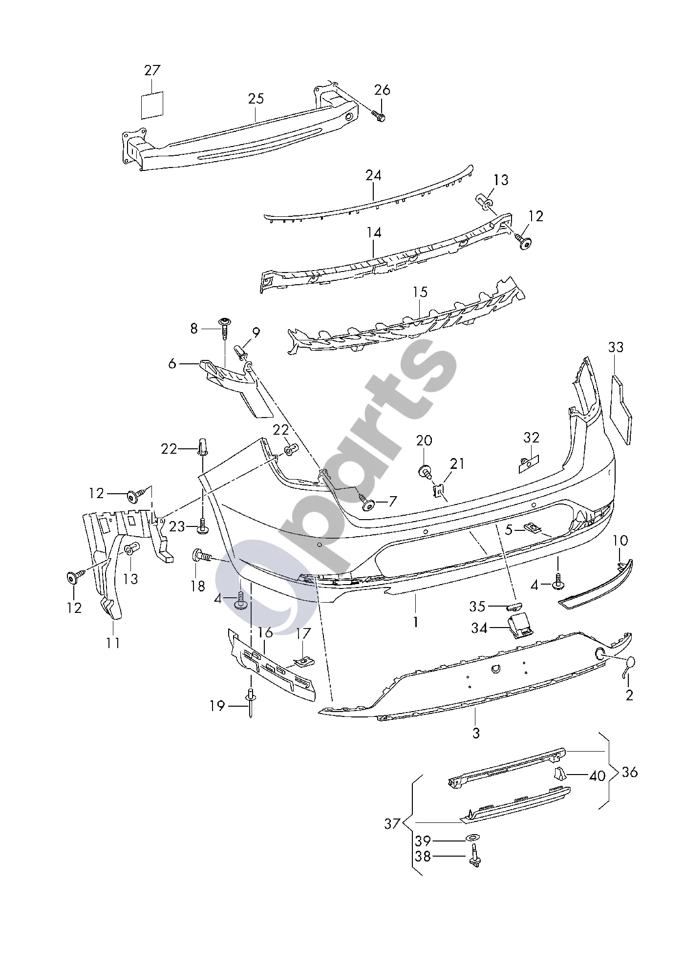 Seat Leon (5F) (2012–2019) Bamperis (LEON TYP 5F) schema – Galinio žibinto atšvaitas
