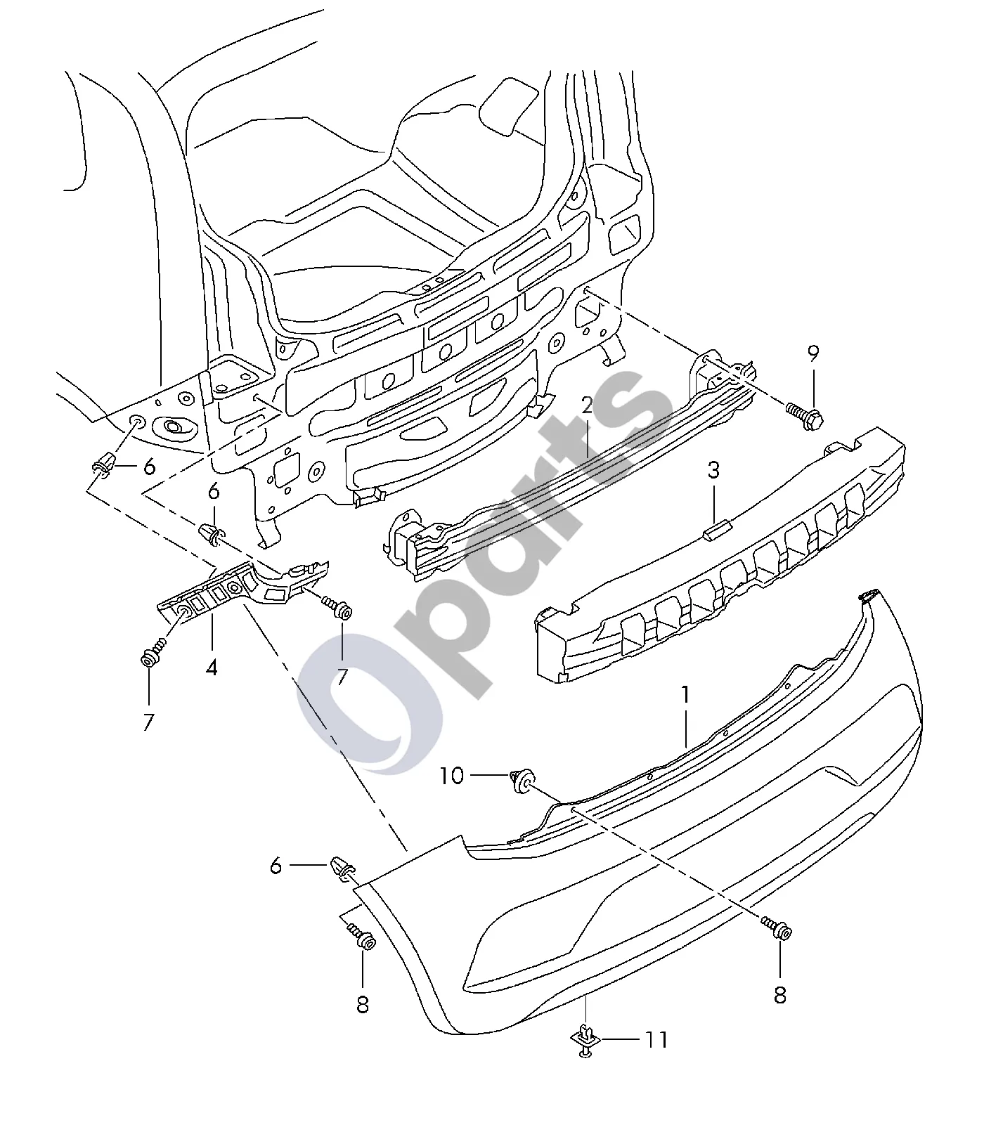 Seat Mii (2011–) Bamperis schema – Bamperio putplasčio sustiprinimas