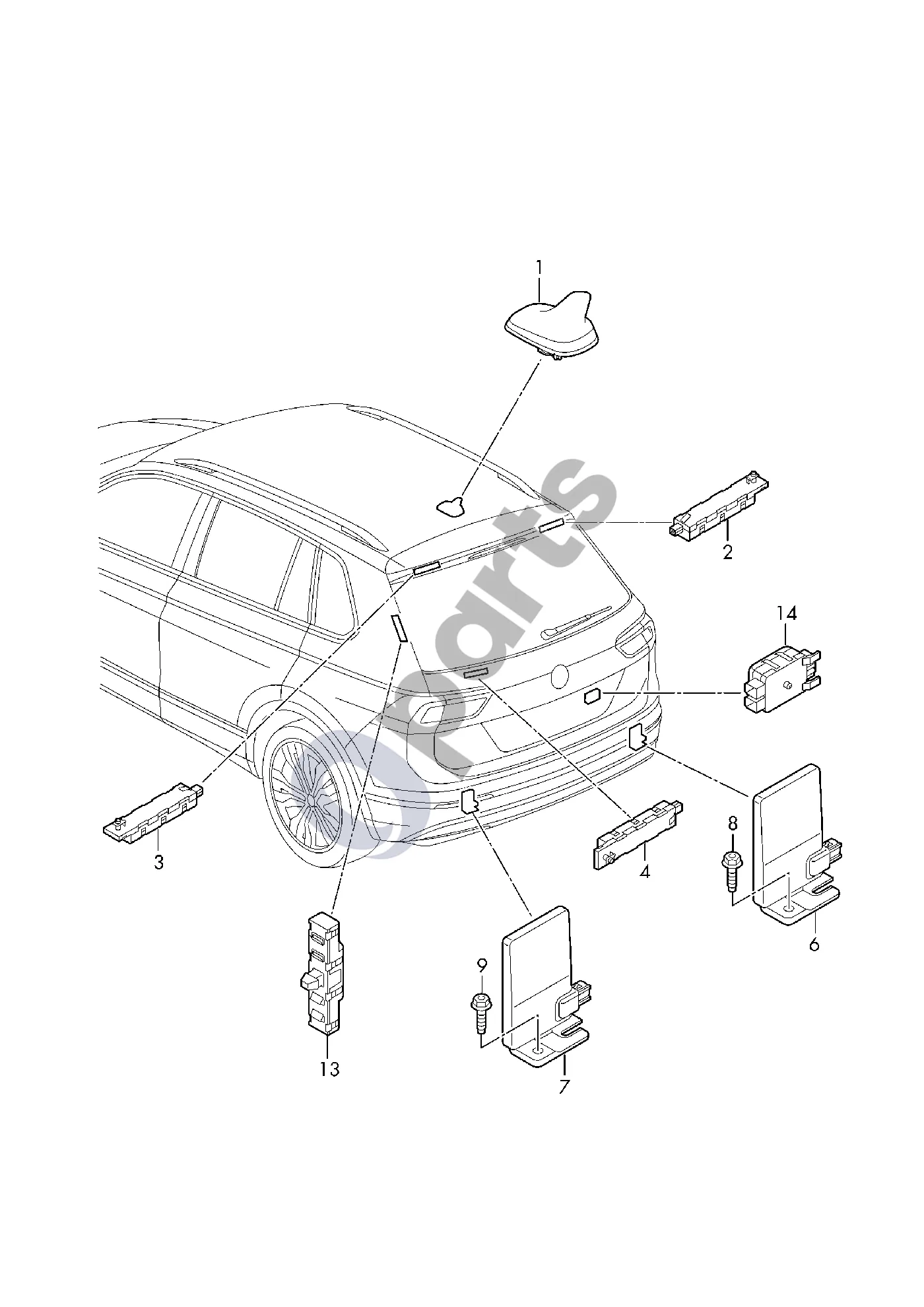 Seat Tarraco (2018–) Stogo antena schema – Antenos stiprintuvas
