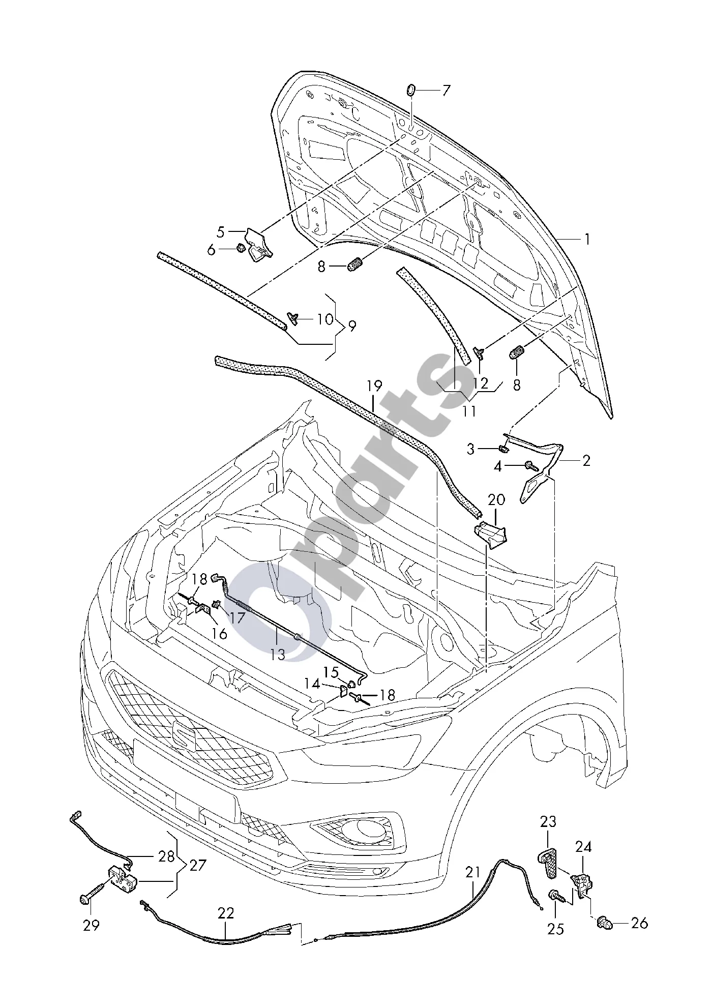 Seat Tarraco (2018–) Variklio dangtis schema – pozicija 13: Sklendės atrama