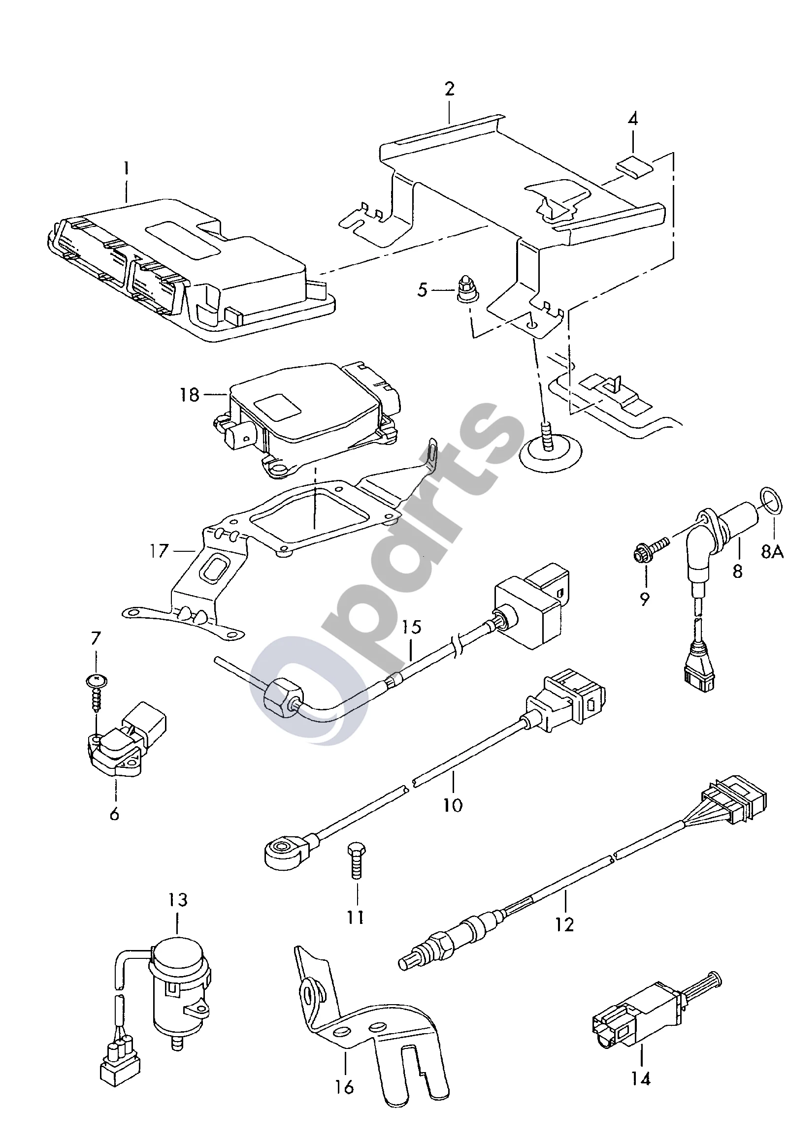 Seat Toledo II (1M) (1998–2006) Variklio valdymo blokas; impulsų jutiklis; detonacijos jutiklis; lambda zondas schema – Valdymo blokas F 1M-YB033 111>>
