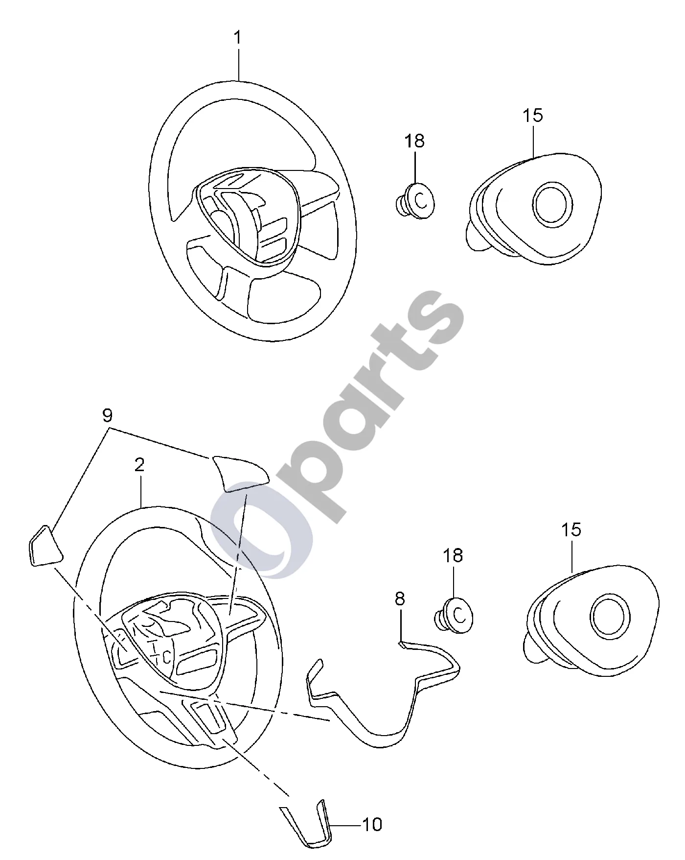 Skoda Citigo (2011–2020) Vairas schema – pozicija 9: 1 komplektas vairo apdailos detalių