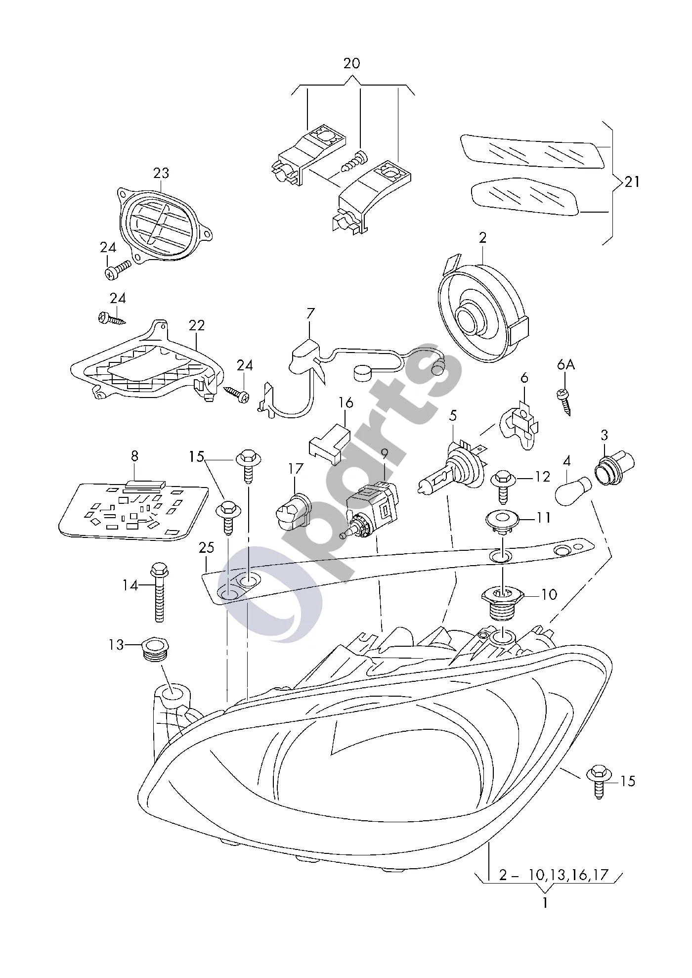 Skoda Citigo (2011–2020) Žibintas; LED šviesa schema – pozicija 6: Lemputės laikymo spyruoklė