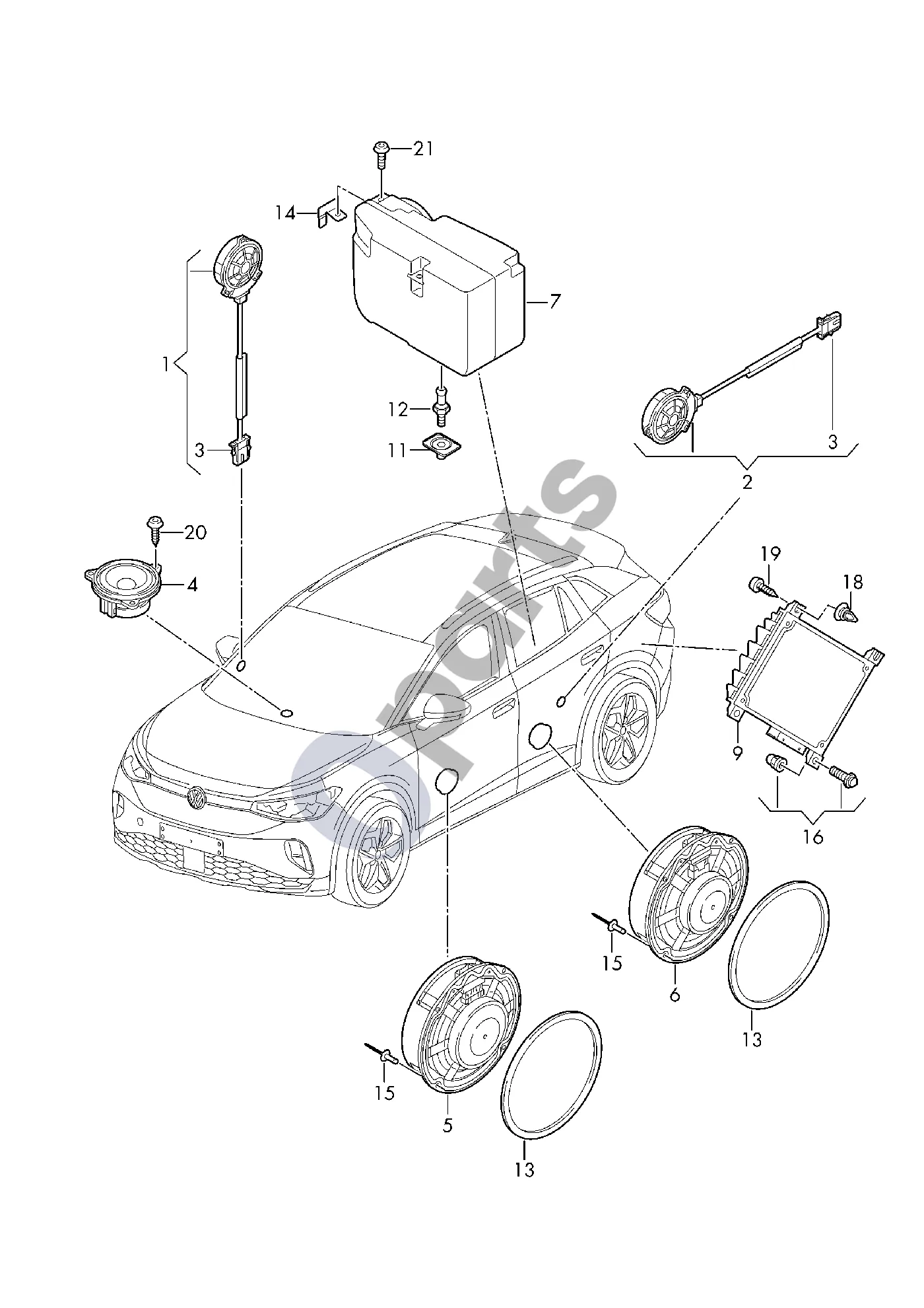 Skoda Enyaq iV (2020–) Garsiakalbis schema – Žemųjų dažnių garsiakalbis