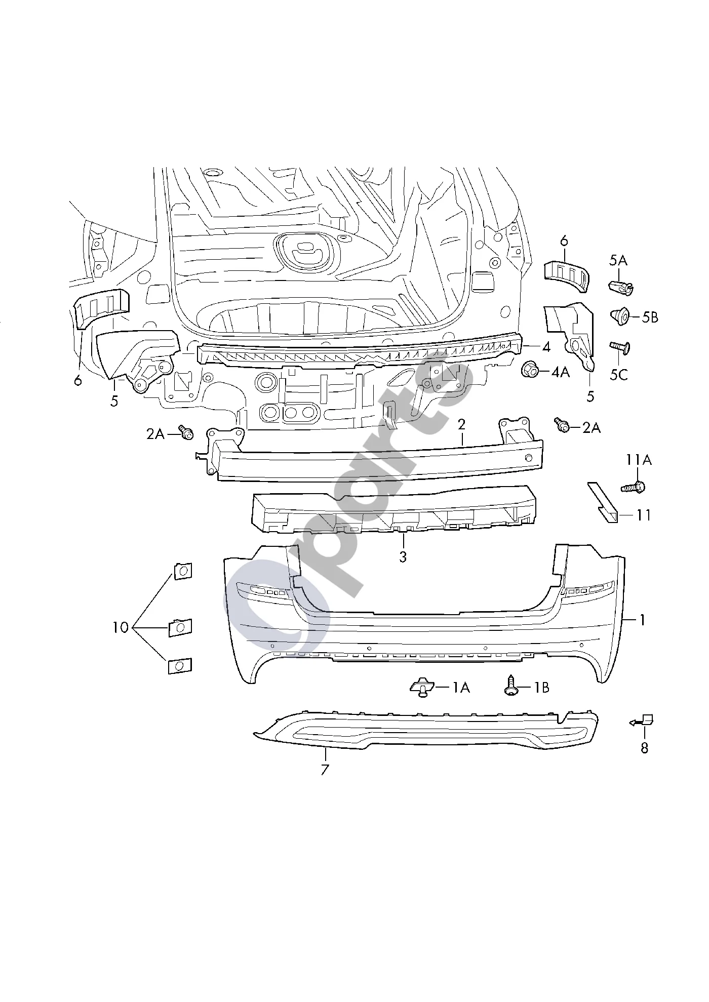 Skoda Kamiq (2019–) Bamperis schema – pozicija 3: Bamperio putplasčio sustiprinimas