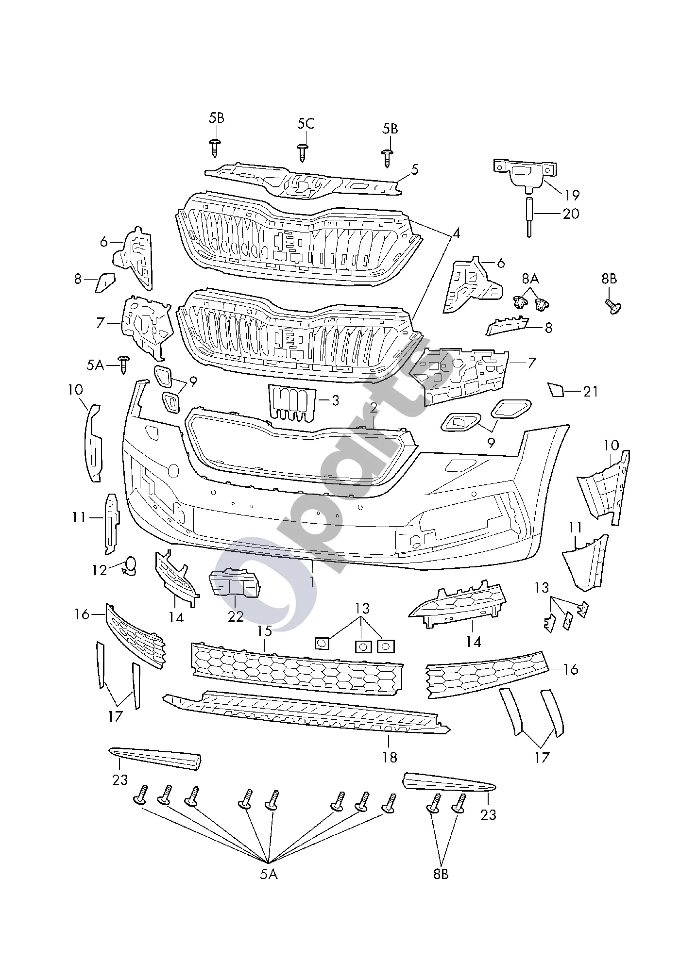 Skoda Kamiq (2019–) Bamperis schema – pozicija 6: Atraminis elementas