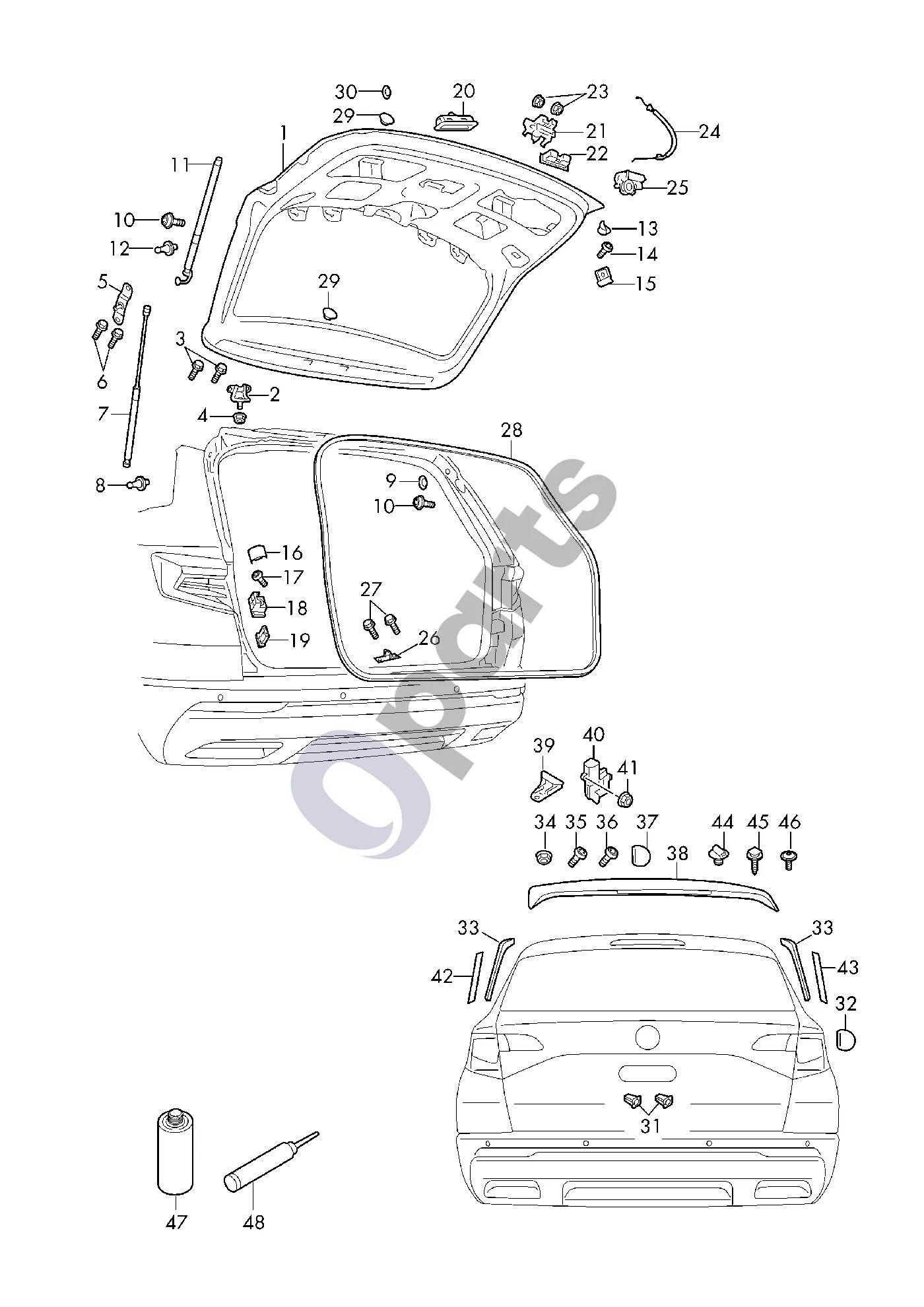 Skoda Kamiq (2019–) Galinis dangtis schema – pozicija 25: Galinio dangčio pavaros variklis