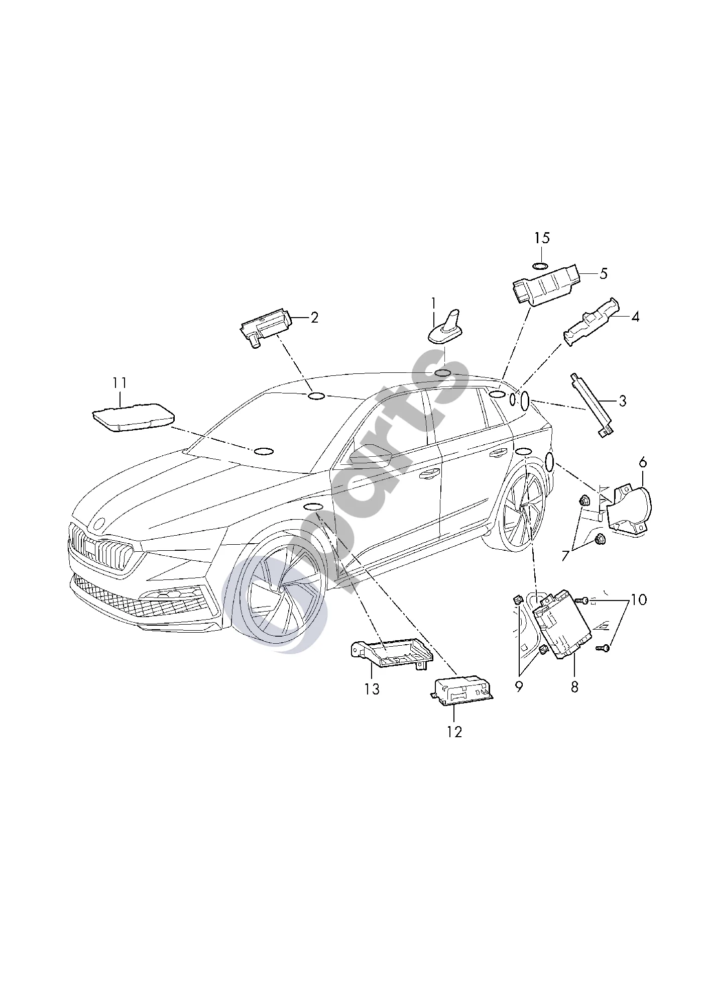 Skoda Kamiq (2019–) Stogo antena schema – Antena