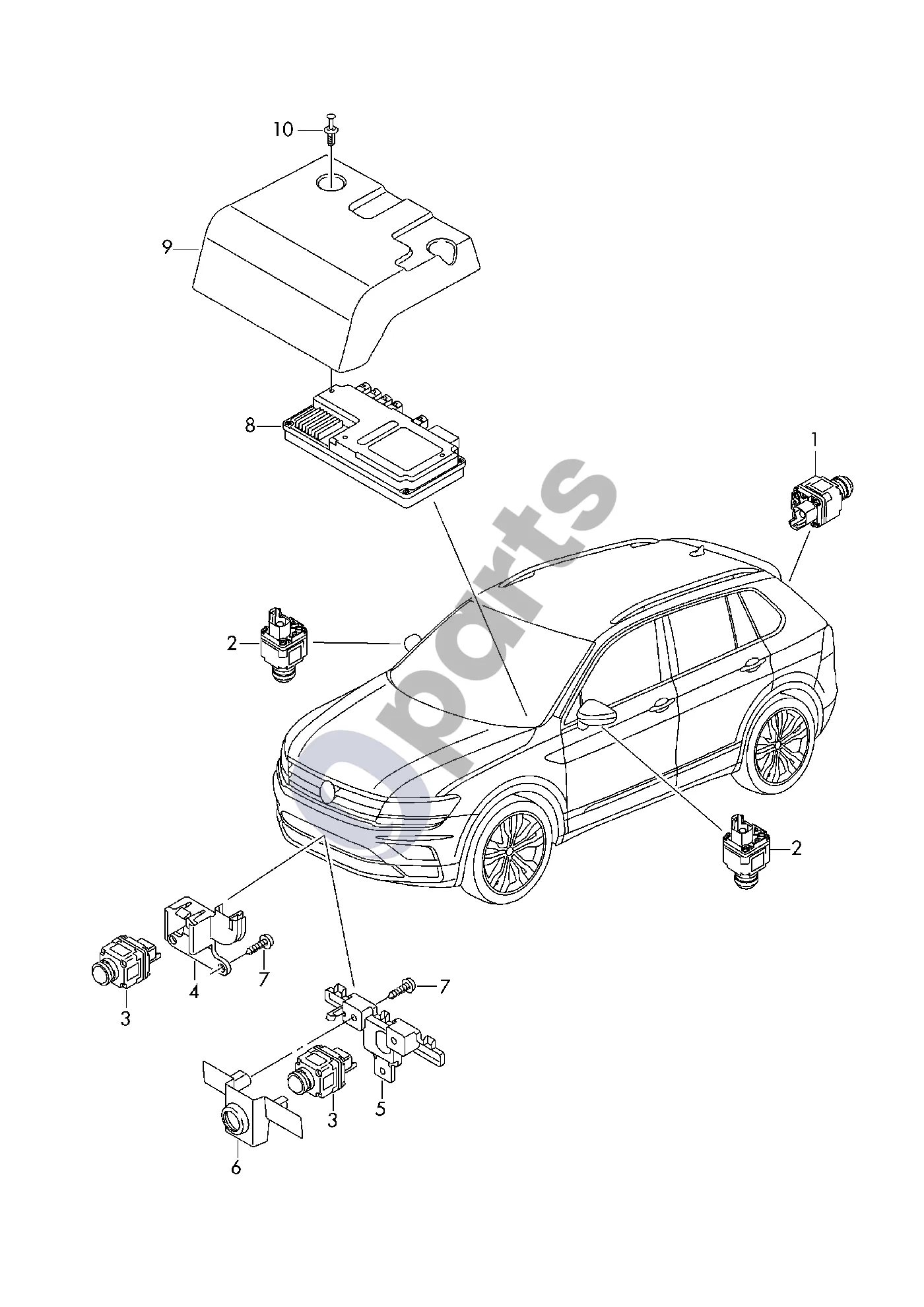 Skoda Karoq (2017–) Kamera schema – pozicija 5: Radaro jutiklio laikiklis