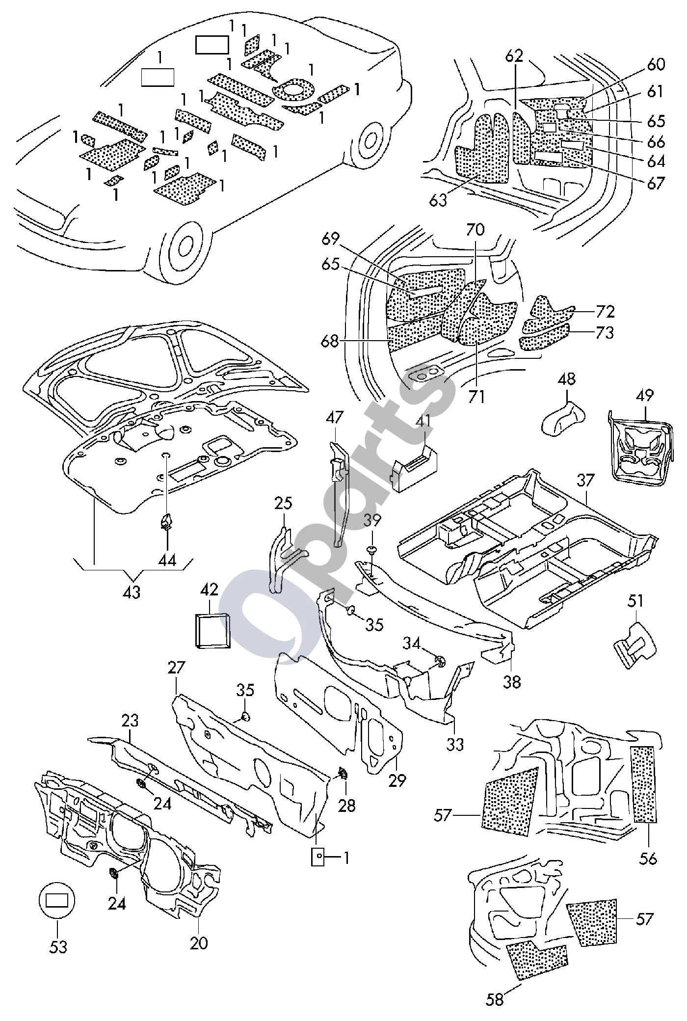 Skoda Superb B6 (3T) (2008–2015) Slopinimas schema – pozicija 47: Slopinimas; Sparnas