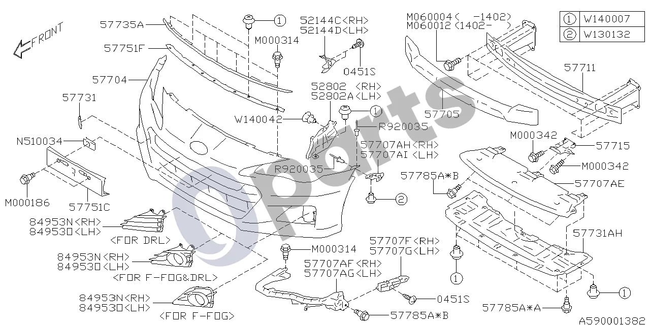 Subaru BRZ Priekinis bamperis (20D) schema – Priekinio bamperio apatinis laikiklis