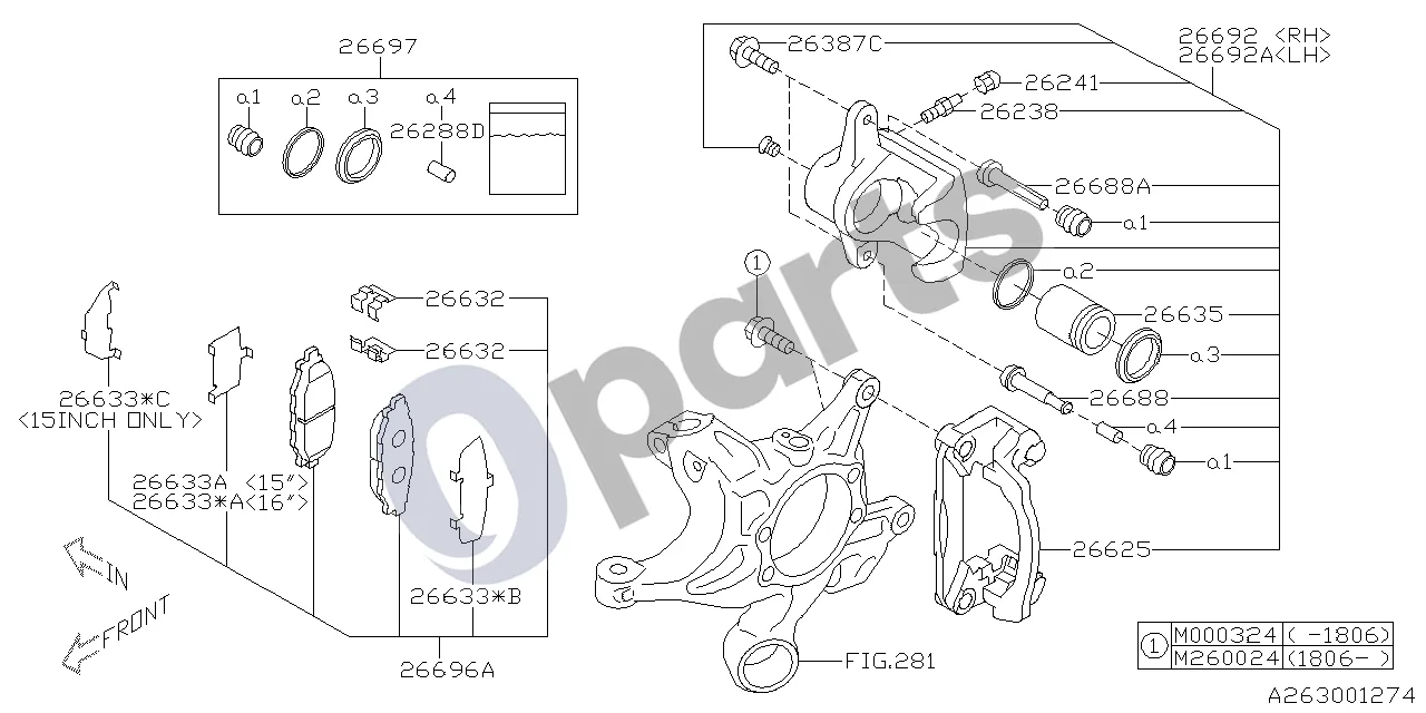 Subaru BRZ Diskinis stabdys schema – pozicija 26625: Galinio diskinio stabdžio laikiklis