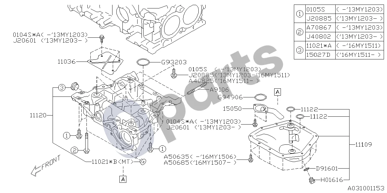 Subaru BRZ 12.2011 - ..., 20D +20C (20C) schema – pozicija 15050: Variklio alyvos nusėsdintuvas, komplektas