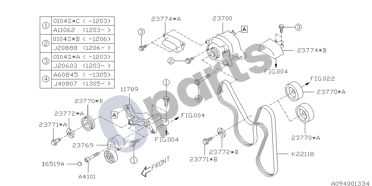 Subaru BRZ Sistema (20C) schema – pozicija 23769: V formos diržo įtempėjas, komplektas