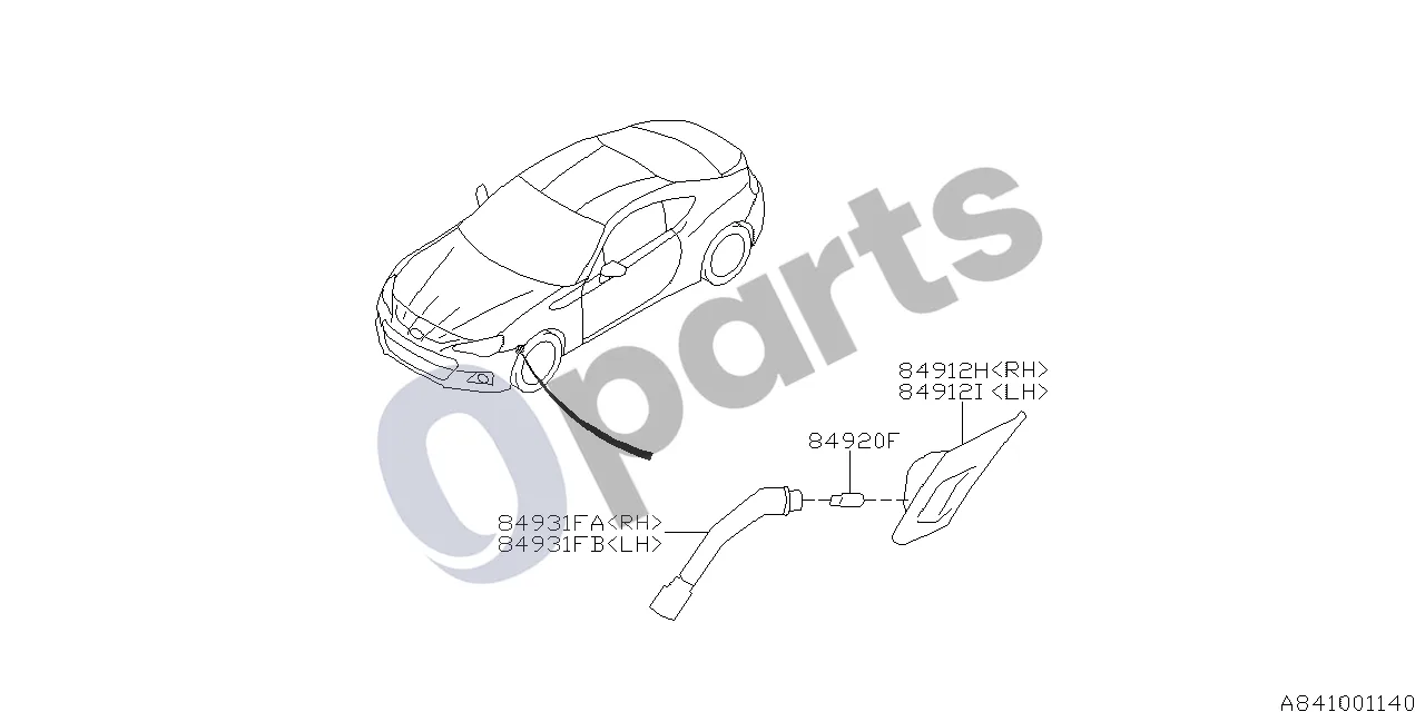 Subaru BRZ Žibintas (priekinis) schema – pozicija 84912H: Šoninio posūkio žibinto stiklas su korpusu, dešinė