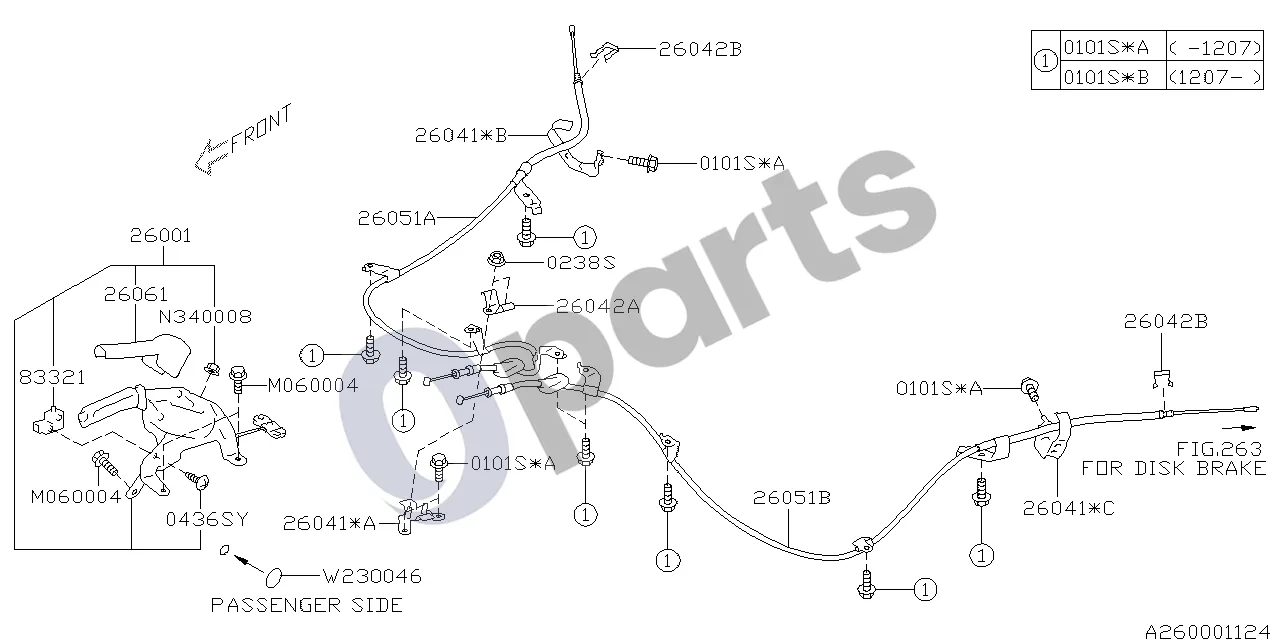 Subaru BRZ 12.2011 - ..., 2C (20D) schema – pozicija 26042B: Rankinio stabdžio troso spaustukas