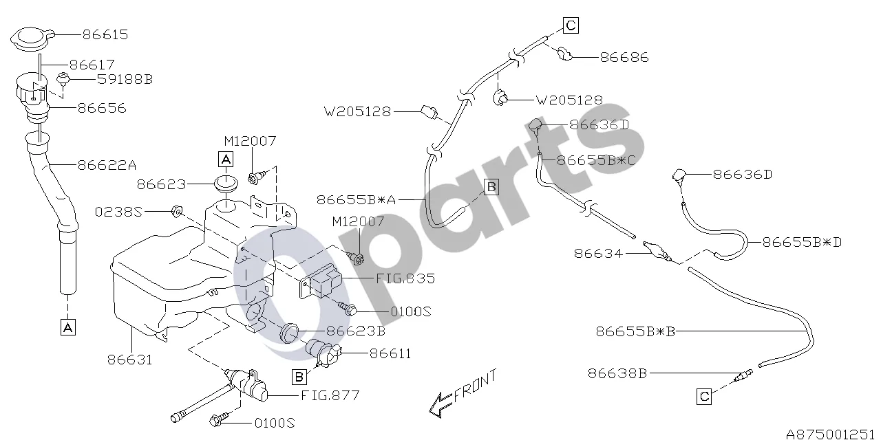 Subaru BRZ Priekinio stiklo ploviklis schema – pozicija 59188B: Posūkio gnybtas – purvasaugis