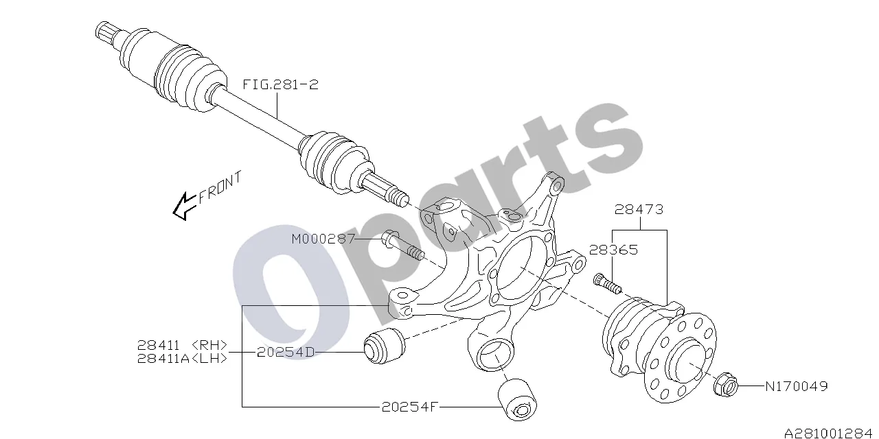 Subaru BRZ Korpusas (20D) schema – pozicija 28473: Stebulės mazgas, komplektas