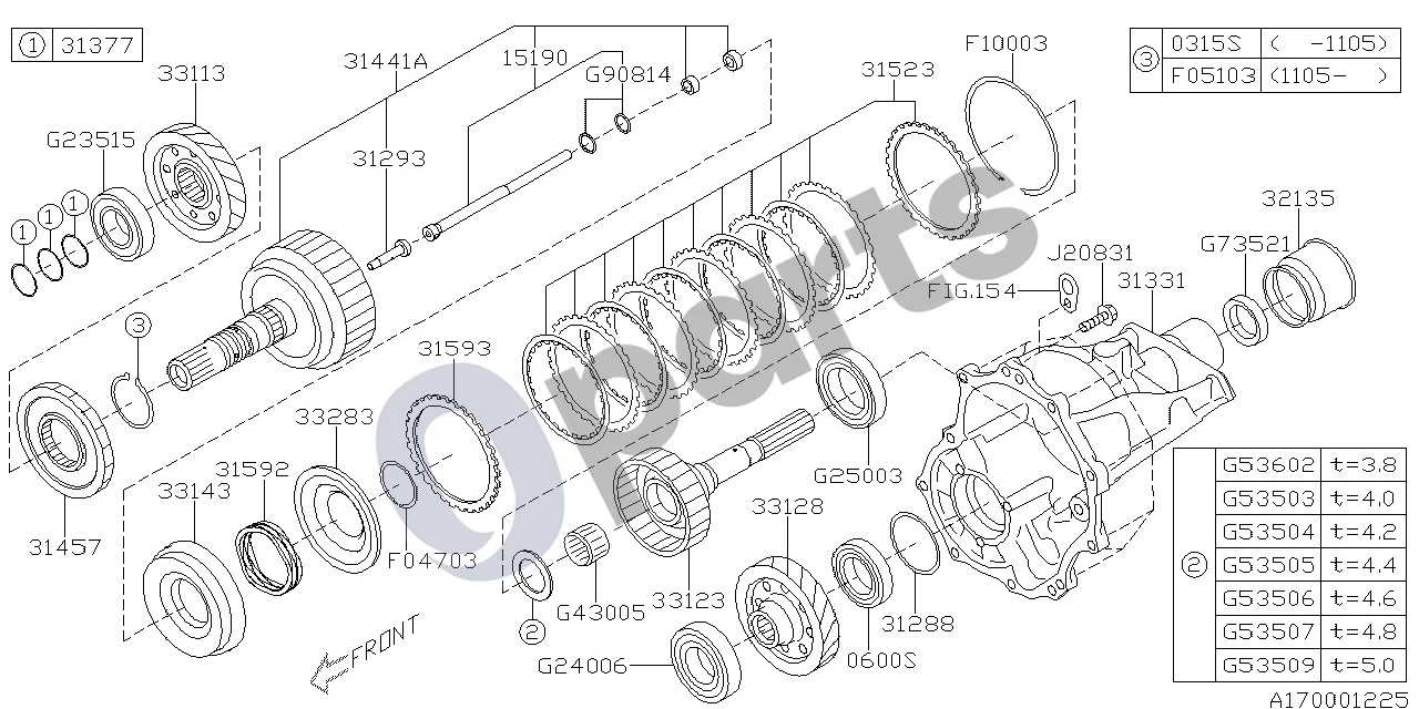 Subaru Exiga (2008–2018) Automatinė pavarų dėžė, skirstomoji dėžė ir ilgintuvas schema – Rutulinis guolis