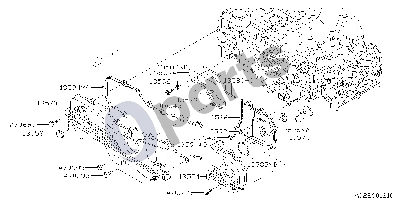 Subaru Exiga (2008–2018) 07.2009 - ..., 253 schema – pozicija 13594B: Sandariklis-diržo dangtis Nr. 2, priekinis