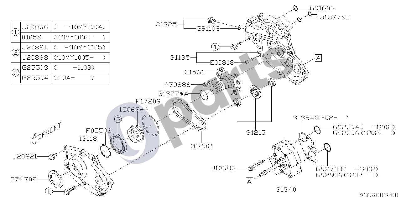 Subaru Exiga (2008–2018) Automatinė pavarų dėžė, alyvos siurblys schema – Varžtas