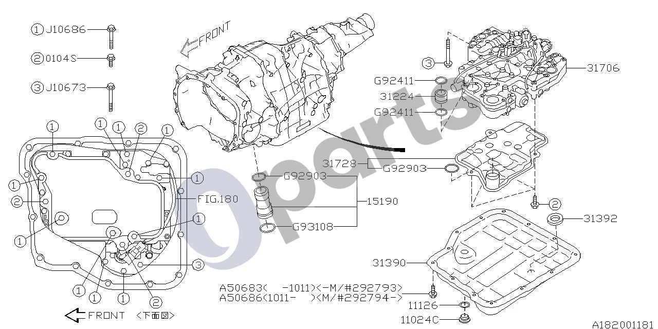 Subaru Exiga (2008–2018) Automatinė pavarų dėžė, valdymo vožtuvas schema – Sandarinimo žiedas