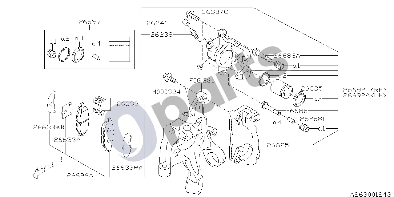 Subaru Exiga (2008–2018) Diskinis stabdys schema – pozicija 26697: Diskinių stabdžių sandariklių komplektas