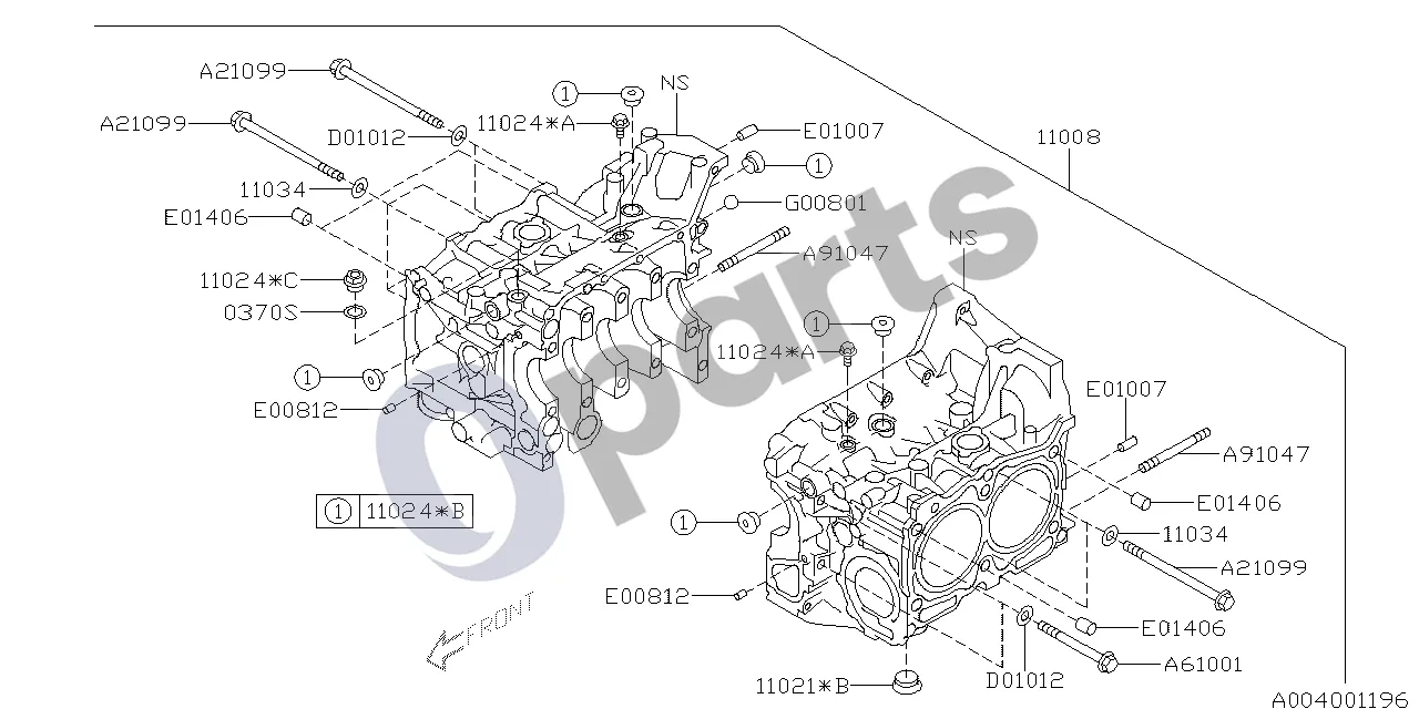 Subaru Exiga (2008–2018) Kėbulas schema – pozicija 11024C: Kamštis – pagrindinio alyvos kanalo