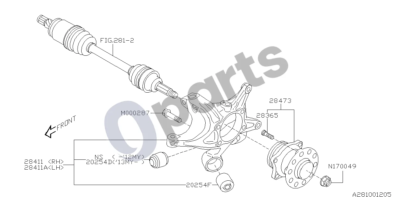 Subaru Exiga (2008–2018) Korpusas schema – pozicija 20254F: Išilginės svirties įvorė, galinė
