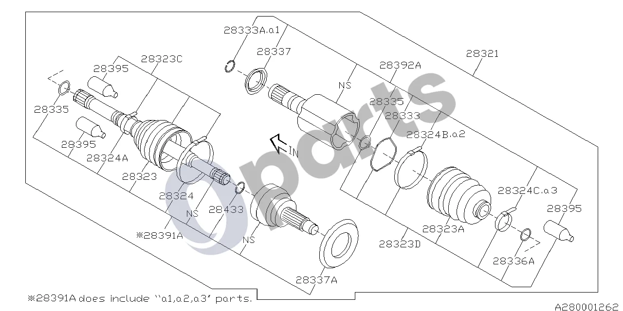 Subaru Exiga (2008–2018) Kardaninis velenas schema – pozicija 28324B: Juosta-kardaninis velenas C