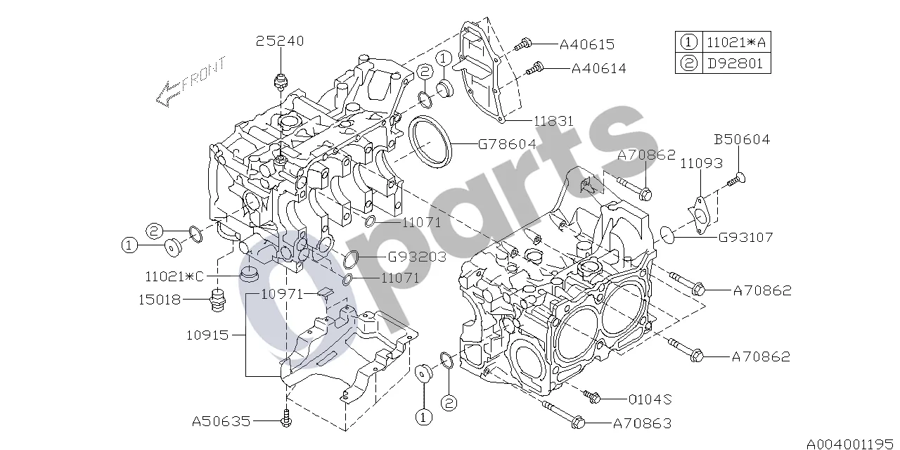 Subaru Exiga (2008–2018) 07.2009 - ..., Sistema, 253 schema – pozicija 11021C: Kamštis – cilindrų blokas