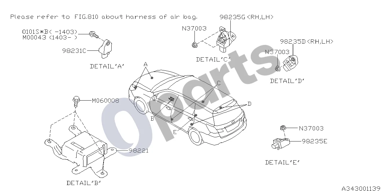Subaru Exiga (2008–2018) 07.2009 - ..., Sistema, W schema – pozicija 98235D: Jutiklis – šoninės oro pagalvės