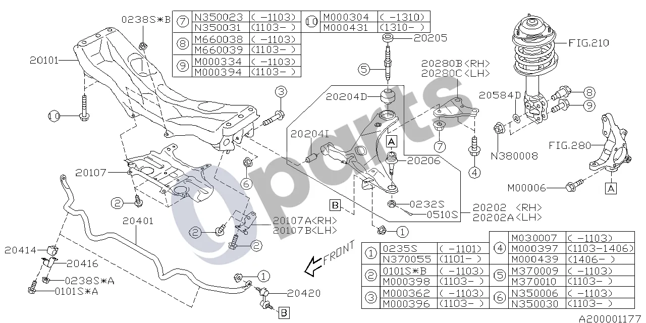 Subaru Exiga (2008–2018) 07.2009 - ..., W schema – pozicija 20584D: Priekinio statramsčio apatinė poveržlė