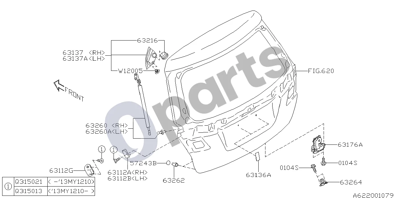 Subaru Exiga (2008–2018) 07.2009 - ..., W schema – pozicija 63176A: Užraktas ir pavara, galinės bagažinės durys