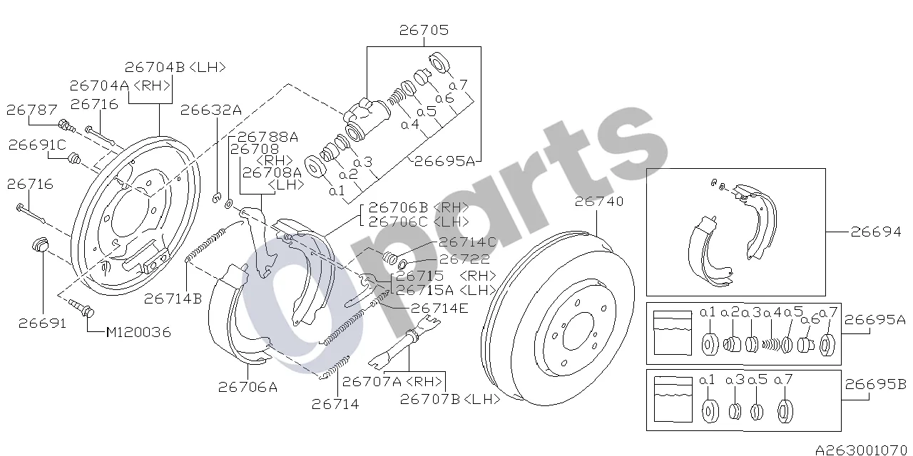 Subaru Forester SF (2000–2003) Būgninis stabdys schema – Varžto ir poveržlės komplektas