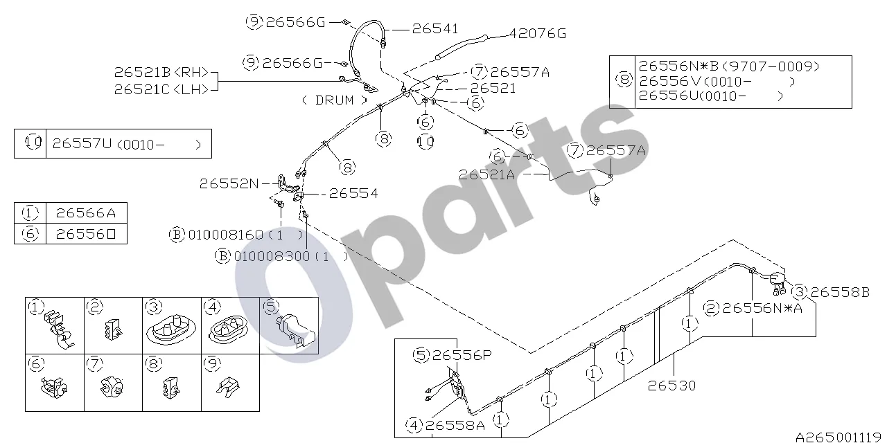 Subaru Forester SF (2000–2003) 01.1997 - ..., Galinis be ABS, W schema – pozicija 26521A: Stabdžių vamzdelis, galinis, kairys
