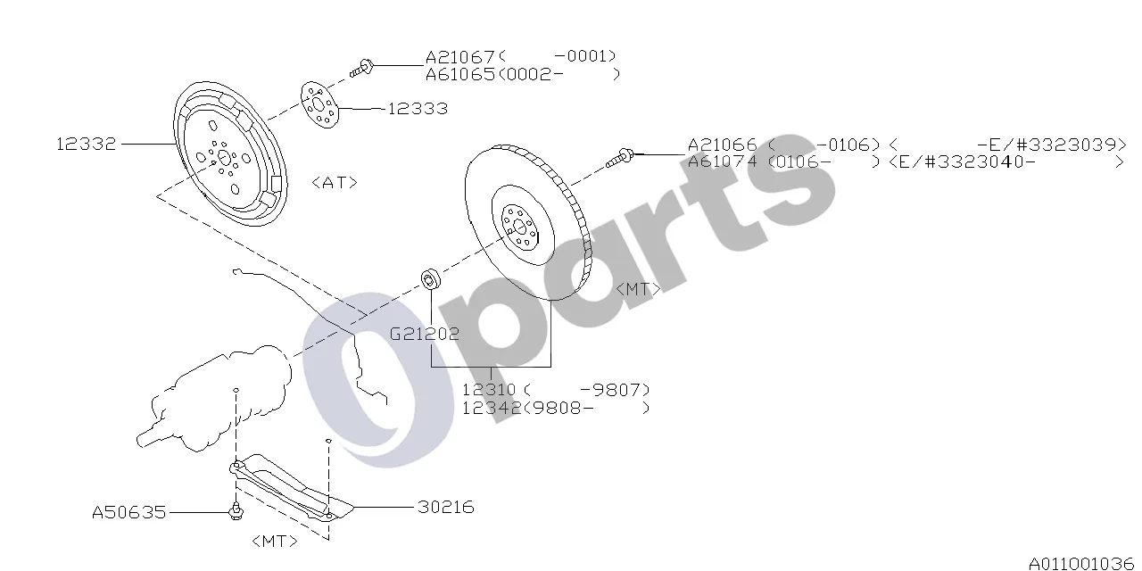 Subaru Forester SF (2000–2003) 01.1997 - ..., EJ20J +EJ202 +EJ205 (EJ202) schema – Varžtas