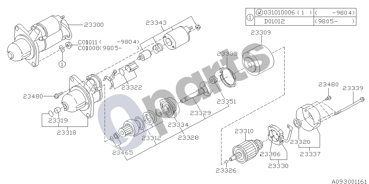 Subaru Forester SF (2000–2003) Starteris (EJ202) schema – pozicija 23300: Starterio mazgas