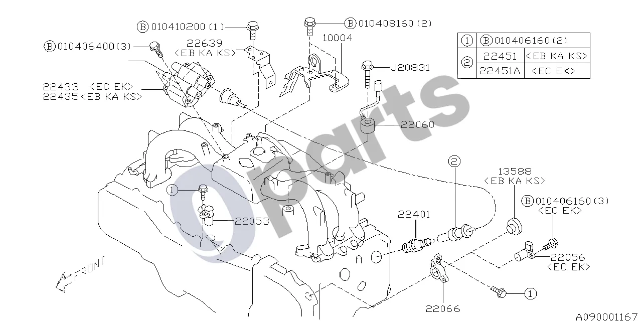 Subaru Forester SF (2000–2003) 05.2000 - ..., '01MY-, EJ202 (EJ202) schema – pozicija 22433: Uždegimo ritė, komplektas